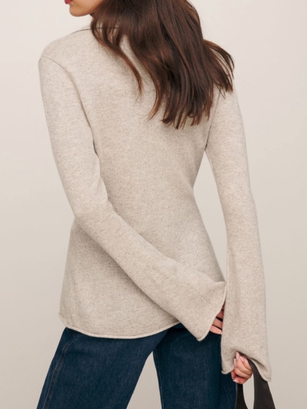 Reformation JADE Cashmere Beige V-Neck Collared Sweater ❤️❤️ - Picture 3 of 4